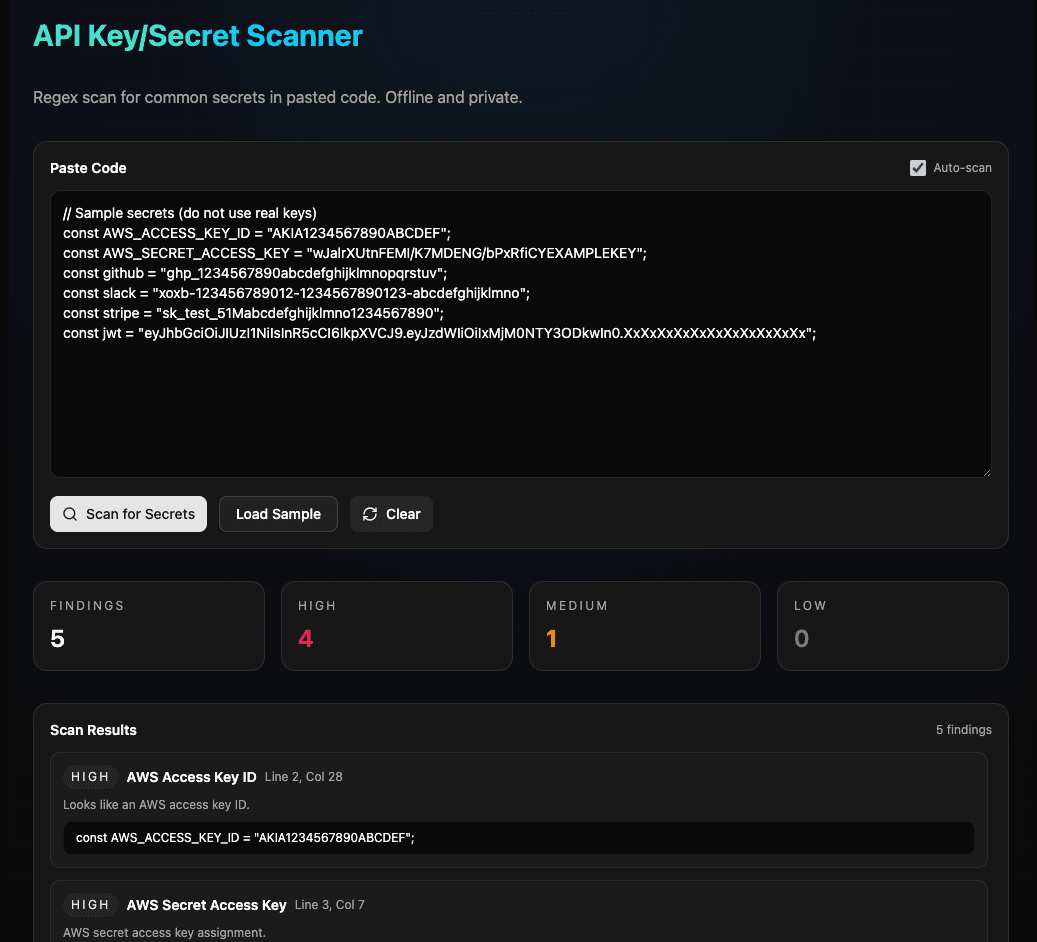 API Key/Secret Scanner