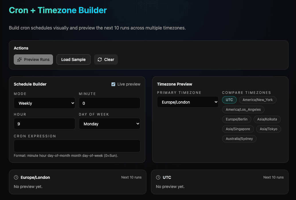 Cron + Timezone Builder