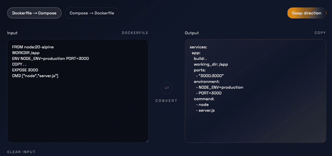 Dockerfile ↔ Compose Converter