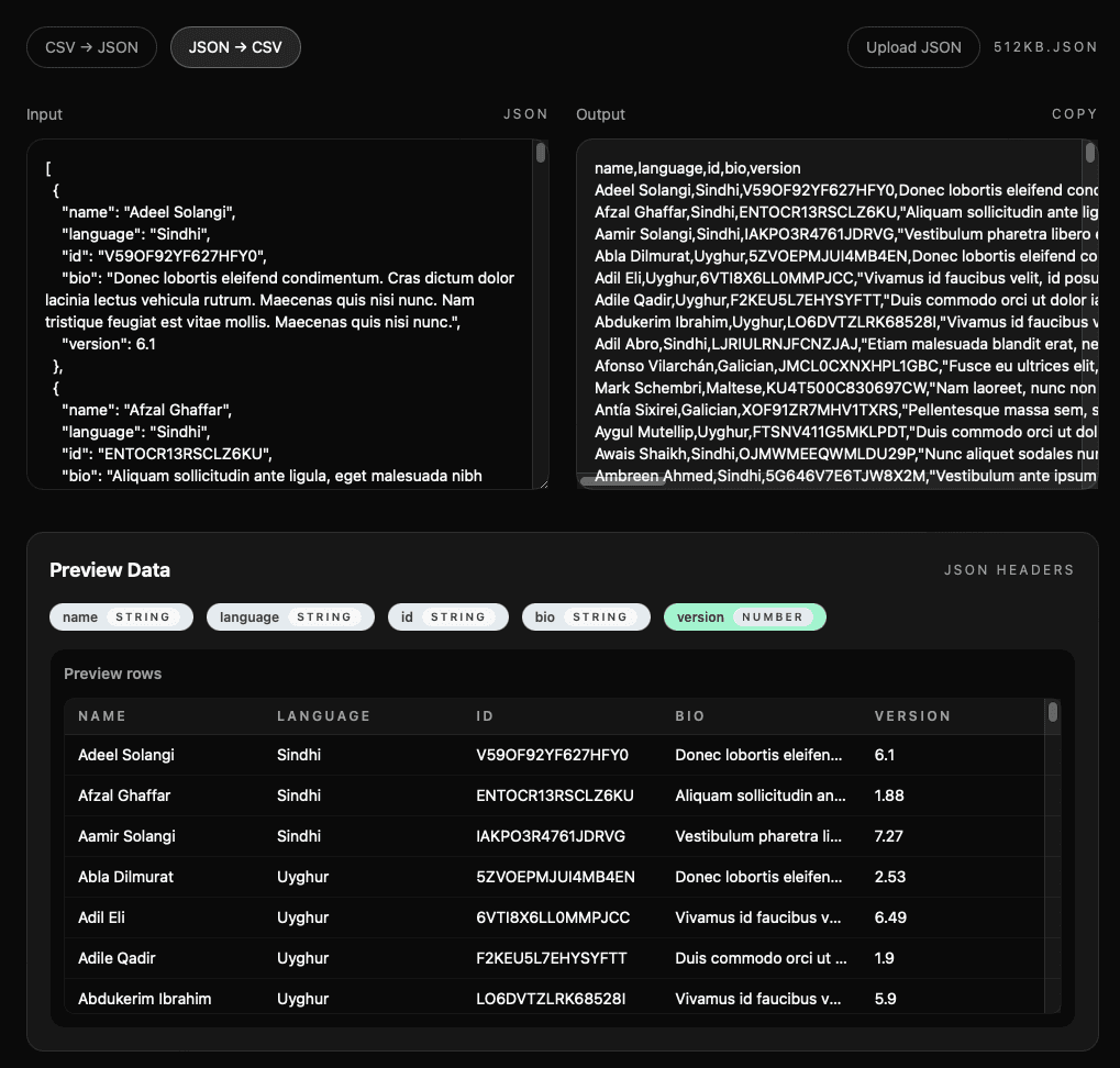 CSV ↔ JSON Converter